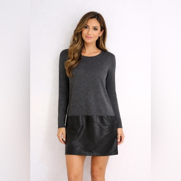 Bailey 44 Dresses & Skirts - Bailey 44 Trystan Black Gray With Black Faux Leather Long Sleeve Dress